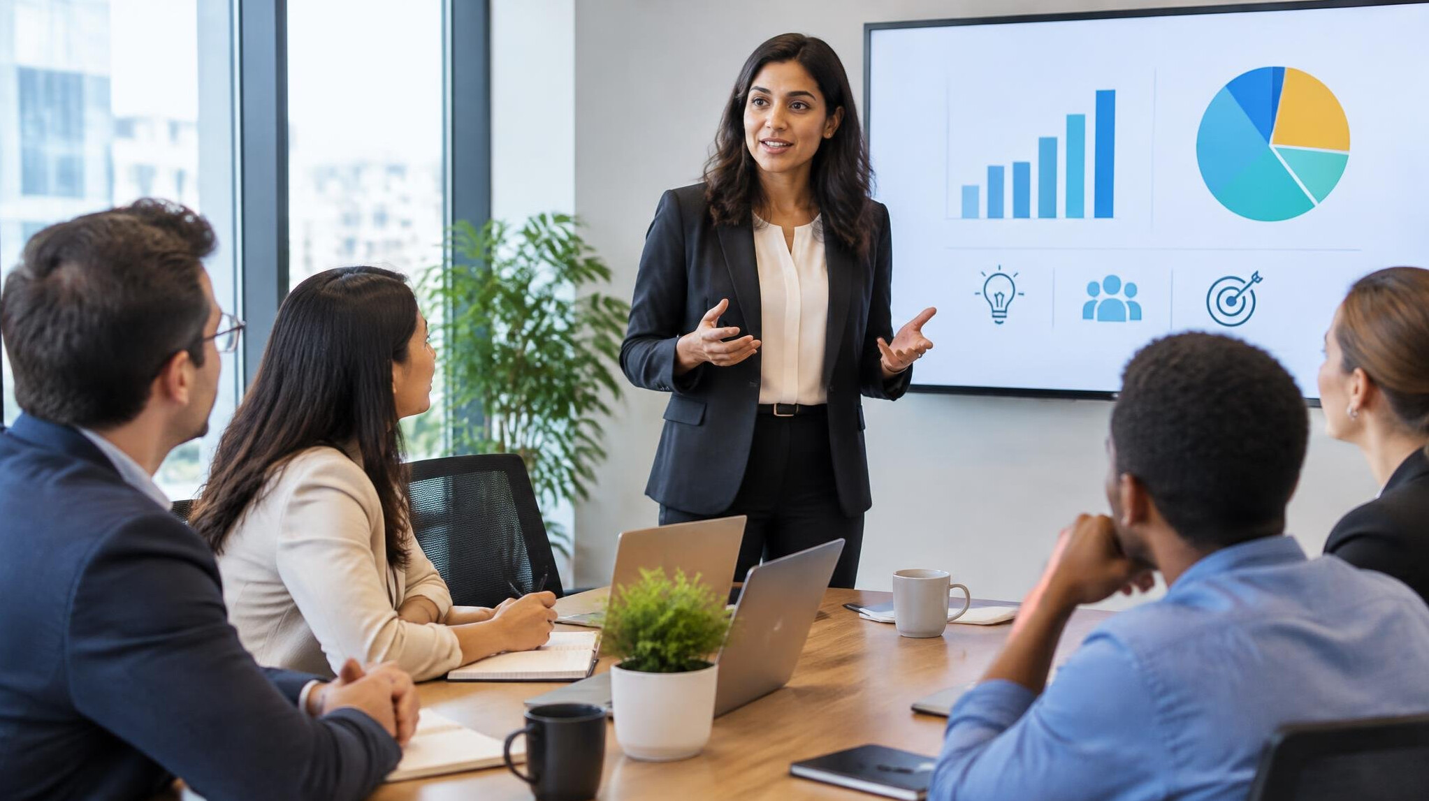 person leading team meeting