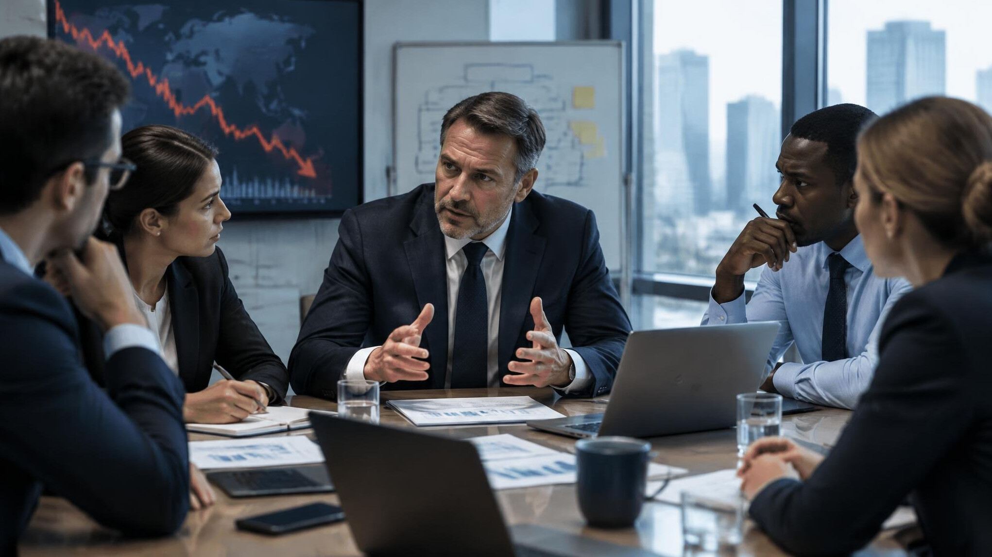 business leader in crisis meeting
